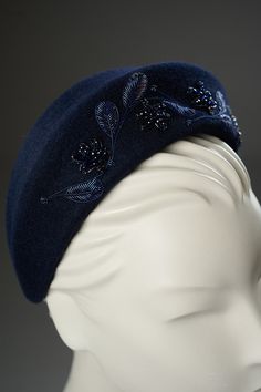 Handmade hat is more than a gift, it's a magnificent feeling of joy and happiness! Fashionable  classic and elegant forever navy blue colour headband with couture embroidered . These are jewelry embroidery threads, spinel and crystals. Width at the center of the base is about 8.5 centimeters Please note that the colours in the picture may differ slightly from the actual colours of the item due to the colour resolution of different computers and cameras. Our velour felt headpieces from the  2024 Jewelry Embroidery, Navy Blue Colour, Headband Fashion, Halo Crown, Halo Headband, Blue Headband, Embroidery Threads, Wedding Fascinators, Millinery Hats