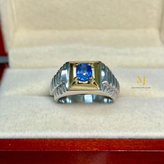 Ring Details - Natural Blue Sapphire - Main Stone Size: 6.30x5.40mm Approximate - Ring Front width: 11.20mm - Band Width: 6.50mm - Band Thickness: 2.00mm - Gross Weight: 10.00grams - Handmade Ring - Rhodium Coated and Gold Plated - Sterling Silver 925 - Hallmarked - Dimensions and Weight Depends on Variations in Sizes. - Available in all Sizes ( Please make sure about your ring sizes) - DM for Customizations NOTE: - Our Products are Made to Order According to Customer's Expectations So It May Ta Formal Blue Topaz Ring With Round Cut, Formal Silver Signet Ring With Accent Stones, Formal Blue Sapphire Ring With Birthstone, Formal Blue Sapphire Birthstone Ring, Formal Blue Birthstone Ring, Formal Sterling Silver Birthstone Ring, Blue Topaz Ring With Round Band For Formal Occasions, Blue Birthstone Diamond Ring For Formal Occasions, Formal Blue Diamond Ring With Birthstone