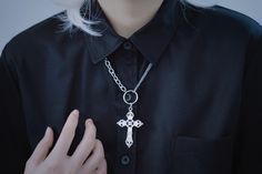 This price is for a necklace only. Elegant Crucifix Necklaces With Adjustable Chain, Elegant Crucifix Necklace With Adjustable Chain, Elegant Metal Cross Necklace With Adjustable Chain, Elegant Crucifix Chain Necklace, Elegant Metal Cross Pendant Necklace, Elegant Cross Necklace With Chain, Gothic Pendant Necklace With Jewels, Elegant Metal Cross Necklace With Clavicle Chain, Elegant Crucifix Cross Necklace With Chain