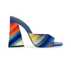 TAAFO Blue Triangle Pattern High Chunky Heels Women Mules Slippers Square Toe Lady Concise Outside Shoes FT01-4 Chic Blue Block Heels For Party, Blue Sandals With Sculpted Heel And Square Toe, Trendy Blue Pointed Toe Sandals, Blue Block Heels With Padded Heel For Spring, Blue Heels With Stacked Heel And Round Toe, Blue Padded Heel Block Heels For Spring, Bold Heels With Stacked Block Heel, Blue Block Heels With Padded Heel And Round Toe, Trendy Blue Heels With Reinforced Heel