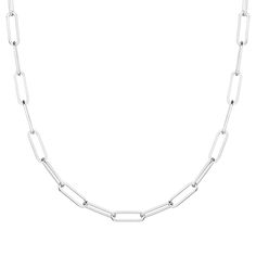 Lola Paperclip Chain Necklace - 14K White Gold. Perfect on its own or paired with other necklaces in a chic stack, this trendy large paperclip chain is a fabulous and stylish statement piece. Elegant White Necklace With Paperclip Chain, Everyday White Paperclip Chain Necklace, White Gold Paperclip Chain Necklace For Gift, White Gold Paperclip Chain Necklace, White Paperclip Chain Link Necklace, Paperclip Chain Necklace, Brilliant Earth, Edgy Look, Paper Clip