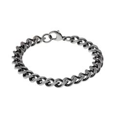 "Add something new to your daily look with this stainless steel curb chain bracelet. Add something new to your daily look with this stainless steel curb chain bracelet. Length: 8.5 in. Chain width: 9 Chain type: curb Clasp: lobster-claw Metal: stainless steel Finish: antiqued Packaging: boxed Please note, due to the high value of this item, a signature may be required upon delivery. Size: 8.5"". Color: Grey. Gender: male. Age Group: adult." Metal Cuban Link Bracelet With Solid Construction, Classic Metal Curb Chain Bracelets, Classic Cuban Link Metal Bracelet, Classic Metal Cuban Link Bracelet, Metal Cuban Link Bracelet With Curb Chain, Cuban Link Bracelet With Curb Chain In Metal, Classic Cuban Link Metal Bracelet For Everyday Wear, Classic Cuban Link Metal Bracelet For Everyday, Classic Metal Cuban Link Bracelet For Everyday