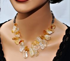 ♥ Made to order (1-3 days) ♥ 100% handmade ♥ Packed in gift box ♥ Material: Genuine Quartz Citrine ♥ Custom length Chunky yellow quartz cluster necklace designed with beautiful citrine free forms beads. Beads plays with the light and creating amazing effects. Statement of luxury & elegance! This warm colors necklace is a real eye-catcher. Exquisite timeless & graceful necklace adds instant sophistication to any outfit, by day or night. Finished with toggle clasp. Add the matching earring Citrine Beaded Necklace, Unique Yellow Jewelry With Gemstone Beads, Handmade Citrine Necklaces, Handmade Elegant Citrine Crystal Necklace, Elegant Handmade Citrine Crystal Necklace, Elegant Yellow Jewelry With Unique Variations, Yellow Crystal Gemstone Bead Necklace For Gifts, Yellow Crystal Necklaces For Gift, Handmade Yellow Citrine Necklaces