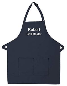 a black apron with the words robert grill master on it's front and back