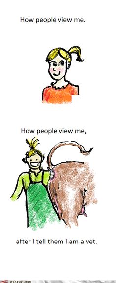 a drawing of two people with an animal and one is saying how people view me