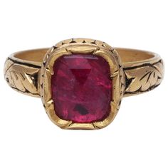 A ring with natural Ruby hand made in 18K Gold with intricate floral work on Gold. The work on Gold is a very old Indian technique called "Partash" which can be only done by hand. This gives the ring great detailing and makes it unique. Ring Size: US7.8 Cabochon Rings, Ancient Rings, Indian Rings, Natural Ruby Ring, Georgian Jewelry, Ruby Ring Gold, Ruby Rings, Floral Work, Old Rings