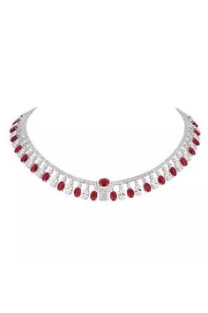 Blood Ruby, Art Deco Necklace, Types Of Stones, Collar Necklace, Pigeon, Bridal Wear, Round Brilliant, Ruby, Lab