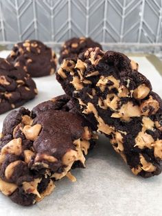 chocolate cookies with peanut butter on top