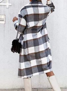 Fall/winter Lapel Long-sleeved Plaid Coat Demin Jacket, Plaid Decor, Women Overcoat, Chic Shop, Plaid Coat, Long Sleeve Plaid, Fall Shopping, Casual Coat, Plaid Print