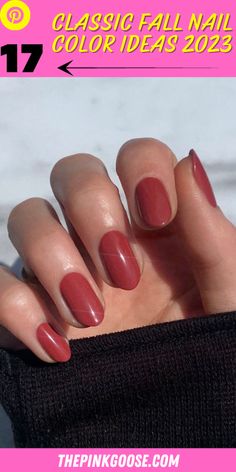 17 Classic Fall Nail Color Ideas for Women Over 50 - thepinkgoose.com Nail Color For Red Undertone Skin, Fall Red Color Nails, Fall Nails Fair Skin, Mail Colors For Fall 2024, Fall Nail Cors 2024, Fall Nail Color Ideas, Fall Nail Color, Short Almond Shaped Nails, Nail Color Ideas