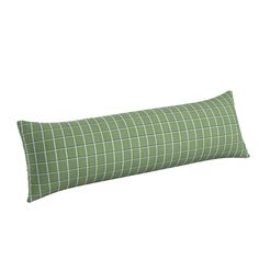 a green and white checkered pillow on a white background