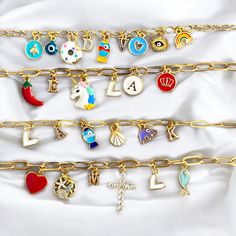 ✨ Personalized Charm Bracelet ✨ Are you ready to create the bracelet of your dreams? 🌈 This stunning personalized charm bracelet is the perfect way to express your style and personality! 💖 Filled with carefully selected charms in various themes, this bracelet can be a thoughtful gift for your loved ones or a special treat for yourself. 🎁 Why Choose This Bracelet? 🤔 🌟 Personalization Options: Customize your bracelet with your desired name, date, or a special message to make it truly unique! Bff Charm Bracelets, Dangle Charm Bracelet As A Gift, Dangle Charm Bracelet For Gifts, Dangling Charms Bracelet As A Gift, Dangling Charms Bracelet For Gift, Customizable Friendship Bracelet Jewelry, Personalized Gold Metal Beaded Bracelets, Metal Name Bracelet For Friendship, Personalized Metal Chain Bracelet