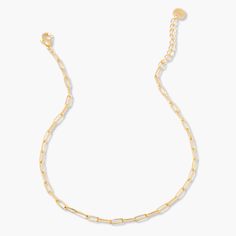 The Colette Mini Anklet will add a touch of playfulness and charm to any outfit. Its unique paperclip chain design adds some shine to your look. Perfect for a fun and carefree vibe. Available in 14k gold plated 2mm paperclip chain 9" paperclip chain with 2" extender Lobster claw closure Protected with an anti-tarnish barrier SKU: BYA1029 Modern Gold Chain Paperclip Bracelet, Modern Gold-tone Paperclip Bracelet, Trendy Paperclip Bracelet With Lobster Clasp, Trendy Adjustable Link Paperclip Bracelet, Minimalist Gold-tone Paperclip Bracelet With Adjustable Chain, Adjustable Paperclip Bracelet With Rectangular Links, Trendy Link Paperclip Bracelet With Adjustable Chain, Trendy Tarnish-resistant Chain Link Paperclip Bracelet, Trendy Adjustable Paperclip Bracelet With Oval Link