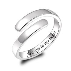 PRICES MAY VARY. Simple sterling silver ring engraving friendship words: “Always in my heart ”. It means wherever you are you will be always in my heart Always in my heart ring: it is a perfect gift for your lover, wife, Mom, daughter, granddaughter or friends. Suitable for Valentine’s Day, Christmas’ Day, Mother’s Day, holiday, ball, party, anniversary, prom, graduation, birthday or any special occasions Ring size: Adjustable ring size suitable for size 6#, 6.5#, 7#, 7.5#, 8# finger circumferen Encouragement Jewelry, Nana Jewelry, Sterling Silver Rings Simple, Ring Engraving, Friend Rings, Encouragement Gift, Ball Party, Daughter Jewelry, Inspirational Jewelry