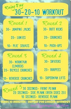 the 30 - minute workout plan for runners is shown in yellow and blue with clouds behind it