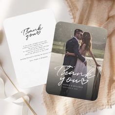 a wedding thank card with a photo on it