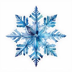 a blue snowflake on a white background with watercolors in the middle