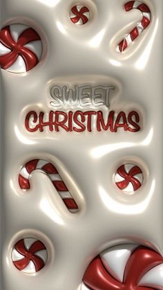 some candy canes are in the shape of christmas letters on a white background with red and white candies