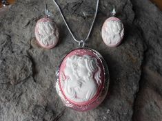 CLEARANCE -Cameo Locket & French Lever Back Earrings Set- Sisters, Mother Daughter - Generations - F Pink Jewelry Sets For Mother's Day, Cameo Earrings For Gift, Silver Cameo Earrings As A Gift, Elegant Pink Locket Jewelry, Collectible White Locket Jewelry, Mother's Day Engraved Pink Jewelry, Silver Cameo Jewelry For Anniversary, Pink Locket Jewelry For Mother's Day, White Jewelry Gift For Mom