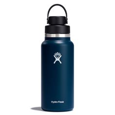 the hydro flask water bottle is shown in blue