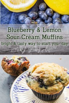 blueberry and lemon sour cream muffins on a plate