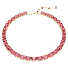 This striking Tennis necklace is perfectly crafted with uniform, octagon-cut pink crystals on a gold-tone plated prong setting. It is finished with a lobster closure and an elongation of round crystals in a vintage pink color. An elegant wardrobe essential, this piece can be worn on its own for an ultramodern daytime look or teamed with a Millenia bracelet for chic evening adornment. Swarovski Millenia, Elegant Wardrobe, Pink Watch, Pink Necklace, Crystal Chain, Tennis Necklace, Swarovski Jewelry, Single Earring, Cuff Earrings