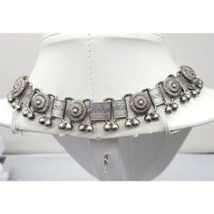 This is part of Chairish’s Costume Jewelry assortment.  Circa 1940s silvertone round medallions links with pairs of two bumps at the bottom collar necklace with fold over clasp. Marked "MONET." Measures: 5 3/4 inches long by 5 3/4 inches. Interior circumference is about 15 1/2 inches. Condition: Very good for its age, some tarnishing and wear. Vintage Style Oxidized Metal Jewelry, Vintage Collection Oxidized Metal Jewelry, Vintage Oxidized Choker Necklace, Vintage Antique Silver Jewelry For Festivals, Antique Silver Vintage Jewelry For Festivals, Vintage Metal Choker For Wedding, Retro Adjustable Silver Necklace, Vintage Silver Oxidized Coin Necklace, Vintage Silver Coin Necklace With Oxidized Finish