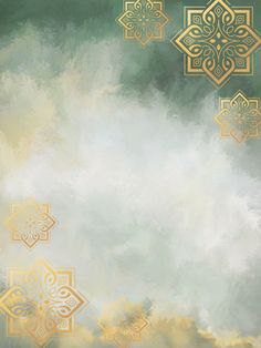 an abstract painting with gold and green colors