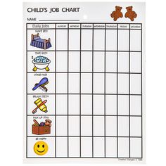 a printable child's job chart with teddy bears and other things on it