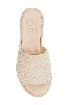 Embrace the earthy sophistication of this lofty sandal fashioned with a woven strap and textured platform sole. 1 3/4" heel Contoured footbed with arch support Synthetic upper, lining and sole Imported Costal Grandma Shoes, Beige Woven Sandals For Beach Season, Natural Straw Sandals With Removable Insole, Natural Sandals With Textured Straw Sole, Natural Sandals With Woven Sole For Beach Season, Chic Beach Sandals With Textured Sole, Natural Woven Leather Wedge Sandals For Vacation, Cream Synthetic Sandals For Beach Season, Vacation Sandals With Textured Straw Sole