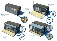 four different types of shipping containers are shown