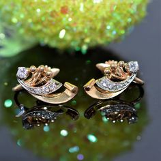 A ladies pair of 14 karat yellow gold non-pierced screw back earrings set with a total of 8 round diamonds having a total approximate weight of .35 carats. Rose Gold Morganite, Diamond Anniversary Rings, Diamond Anniversary, Victorian Jewelry, Screw Back Earrings, Earrings Set, Estate Jewelry, Anniversary Rings, Diamond Engagement