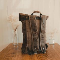 Waxed Canvas Unisex Travel Backpack Waterproof Mountaineering Backpack Canvas With Full Grain Leather Laptop Rucksack Model Number: MC9505 Dimensions: 11.8"L x 4.3"W x 16.5"H / 30 cm(L) x 11 cm(W) x 42 cm(H) Weight: 2.2 lb / 1 kg Hardware: Brass Hardware Shoulder Strap: Adjustable Color: Dark Green / Coffee / Black Features: • Waterproof Waxed Canvas With Genuine Natural Leather• Inside 1 Cell Pocket, 1 Wallet Pocket,1 Zipper Pockets, 1 Pen Slot, 1 Laptop Pocket.• YKK Zipper• Adjustable Shoulder Leather Backpack Men, Mens Backpack Fashion, Men Fashion Vintage, Wax Canvas, Laptop Backpack Mens, Laptop Backpack Women, Leather Backpack For Men, Large Travel Bag, Backpack Waterproof