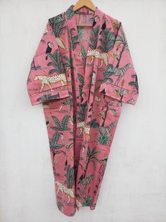 This Robe we makes from 100% Cotton printed fabric. The fabric print is Anokhi Floral which is very popular in all over the world . We use pure cotton cambric fabric . This is free One size robe . There is both side pocket in robe. Length = 120 cms. ( 48 inches) Night Wear Dress, Kimono Dressing Gown, Male Kimono, Forest Print, Cotton Kaftan, Hand Printed Fabric, Printed Robe, Cotton Kimono, Boho Kimono