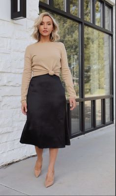 Winter Dress Skirt Outfits, Black Velvet Midi Skirt Outfit, Sweater Over Silk Dress, Black Skirt Sweater Outfit, Satin Slip Dress Outfit Winter, Black Midi Skirt Outfit Fall, A Line Midi Skirt Outfit, Black Midi Skirt Outfit Work, Fall Slip Dress Outfit