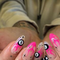 Infrared Nails, Nails For Boyfriend Initial, Tattoo Nails Designs, Magic 8 Ball Nails, Eight Ball Nails, Blink 182 Nails, Vegas Inspired Nails, 8ball Nails, Manga Nails