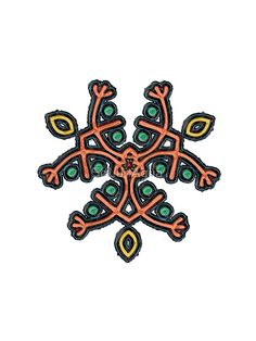 an orange and green snowflake on a white background