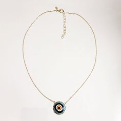 Introducing our stunning Cable Chain with a Hand-Painted 19mm Evil Eye Turkish Pendant in a Decorative Prong Setting. This gold Evil Eye Necklace is the perfect addition to any jewelry collection, with its unique design and intricate detailing. Crafted with care, this necklace features an 18+2 inch chain and a hand-painted Turkish pendant measuring 19mm in size. The evil eye symbol is said to ward off negative energy and bring good luck, making this necklace both beautiful and meaningful. Our Ca Gold Evil Eye Necklace, Evil Eye Necklace Gold, Eye Symbol, Hand Painted Ceramic, Evil Eye Necklace, Eye Necklace, Hand Painted Ceramics, Ceramic Painting, Negative Energy