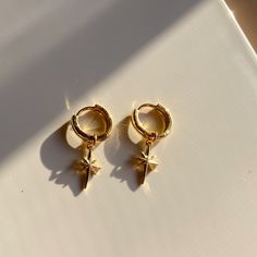 24k gold huggies, gold earrings, gold hoops Star Huggies, Gold Earrings Aesthetic, Belly Piercing Jewelry, Golden Jewelry, Girly Gifts, Jewelry Accessories Ideas, Earrings Inspiration, Golden Star, Jewelry Essentials