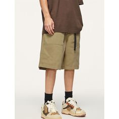 Loose Solid Color Casual Wide-Leg Cargo Shorts Material: 100% Cotton Size: S, M, L, XL, 2XL Color: Khaki, White, Black Applicable Season: Spring, Summer Mens Bottom, Cargo Shorts, Wide Leg, Solid Color, Black, Color