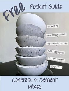 concrete bowls stacked on top of each other with the text, free pocket guide for concrete cement