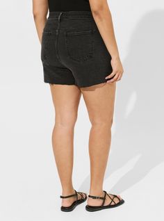 FIT Model is 5'10” wearing size 1. . High rise. . 3. 5” inseam. . MATERIALS + CARE Denim woven fabric. . 99% cotton, 1% spandex. Machine wash cold. Dry low. Imported. DETAILS Zip and button fly. Front and back pockets. The best plus size women's 3. 5 Inch High-Rise Classic Denim Short Jeans in coal mine made of classicdenim. High Rise Washed Black Cotton Jeans, Black Mid-rise Washed Bottoms, Black Stretch Washed Bottoms, Fitted Washed Black Bottoms With Frayed Hem, Black Washed Mid-rise Bottoms, Spring Washed Black Bottoms, Mid-rise Washed Black Bottoms With Frayed Hem, High Rise Stretch Cotton Jean Shorts, Stretch High Rise Cotton Jean Shorts