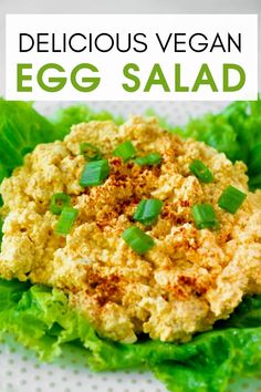 an egg salad on lettuce with green onions