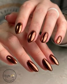 Chrome Brown Nails, Brown Chrome Nails, Brown Chrome, Chrome Manicure, Copper Nails, Chrome Nails Designs, Metallic Nails, Brown Nails