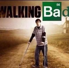 a man holding a golf club standing on a dirt road with the words walking bad in front of him