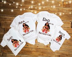 three shirts that say, mom and me are the birthday girl and dad is the birthday girl