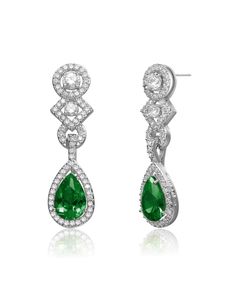 in stock Pear Cut, Geometric Designs, Rhodium Plated, Emerald Green, Wedding Inspo, Jewellery And Watches, Sterling Silver Earrings, Earring Set, Silver Earrings