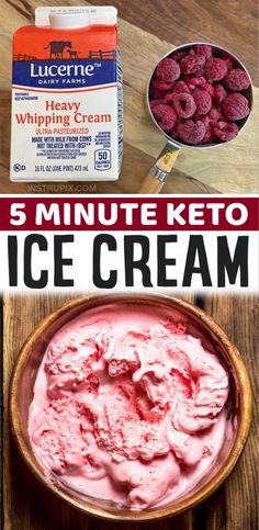 ice cream in a bowl with the words 5 minute keto ice cream on top