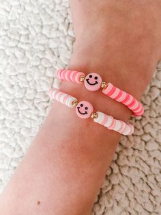 Cute and affordable preppy bracelets that match anything! Playful Pink Beaded Bracelets For Friendship, Playful Pink Bracelets With Round Beads, Playful Pink Adjustable Stretch Bracelet, Playful Adjustable Pink Stretch Bracelet, Fun Pink Jewelry With Letter Beads, Fun Pink Stretch Bracelet For Friendship, Playful Pink Friendship Bracelets, Cute Pink Beaded Bracelets For Friendship, Pink Playful Bracelets For Friendship