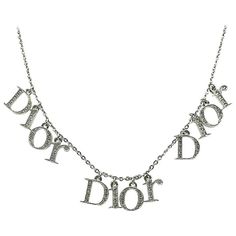 A Vintage Dior Spell Out Necklace. Featuring the most fabulous array of crystal set charms spelling out Dior, not once, but three times. Created in rhodium plated metal. Signed, in very good vintage condition, approx. adjustable 38cm - 44cm. A totally adorable logo love necklace from the iconic House of Dior. Established in 2016, this is a British brand that is already making a name for itself in the jewellery world both at home and internationally. The founder has a deep love for timeless and u Thirteen Accessories, Jennifer Gibson, Charmed Spells, House Of Dior, Cheshire England, 90s Jewelry, Dior Necklace, Vintage Christian Dior, Dior Jewelry